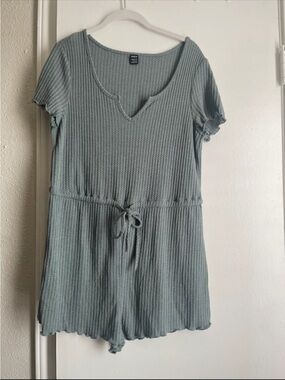 SHEIN Ribbed Scoop Neck Romper in Sage Green